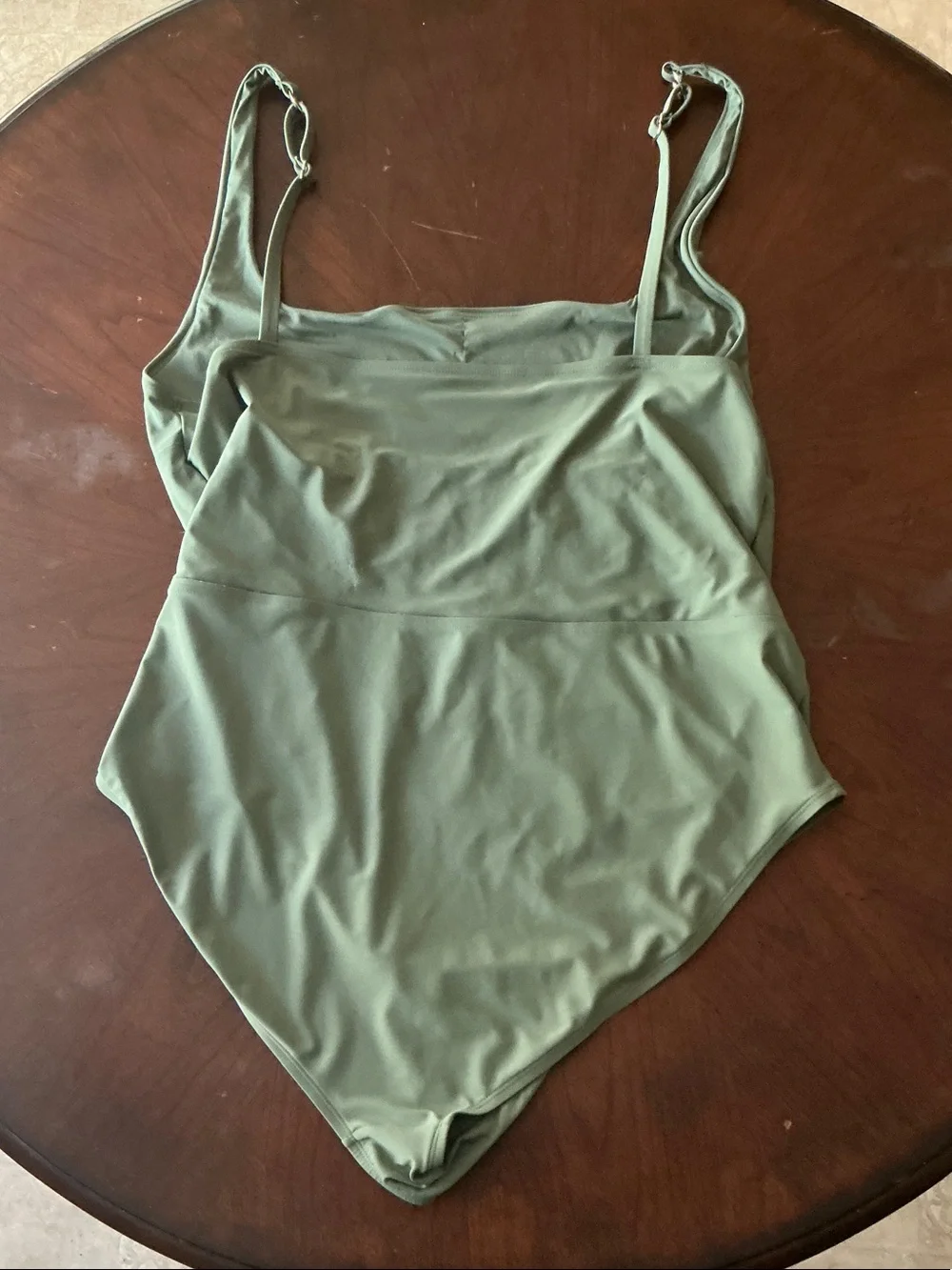 Time and Tru - Olive Green One-Piece Swim with Gold Rings